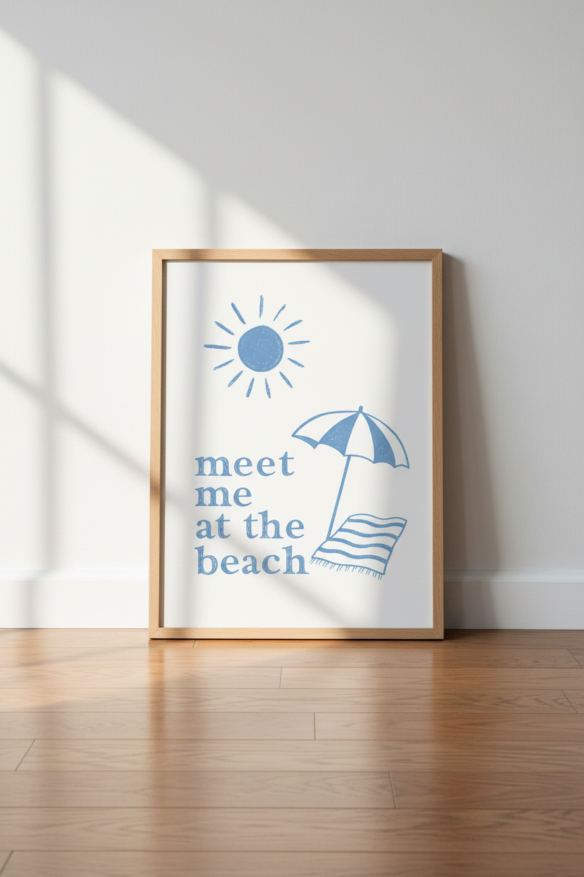 Coastal Blue Beach Wall Art | Minimalist Summer Poster, Coastal Home Decor