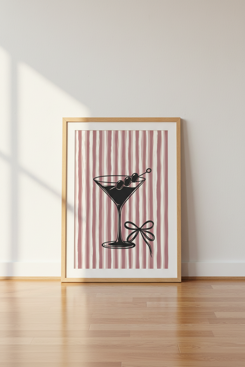 Dirty Martini Cocktail Wall Art Print | Pink Kitchen Decor | Coquette Aesthetic Poster