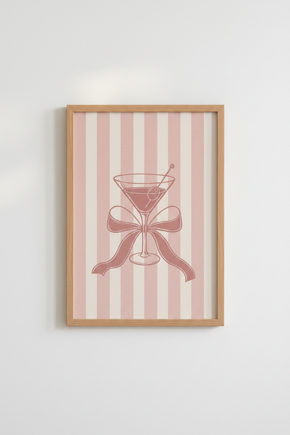 Pink Martini Coquette Wall Art | Bow Cocktail Poster, Kitchen &amp; Bar Cart Decor