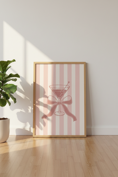 Pink Martini Coquette Wall Art | Bow Cocktail Poster, Kitchen &amp; Bar Cart Decor