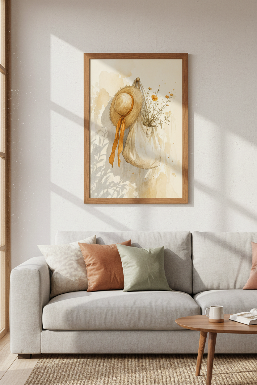 Wildflower &amp; Sun Hat Watercolor | Rustic Summer Decor, Farmhouse Poster