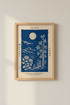 Zen wall art | Japanese Ukiyo-e Moonlit Bamboo Nightscape | Indigo Living Room Decor