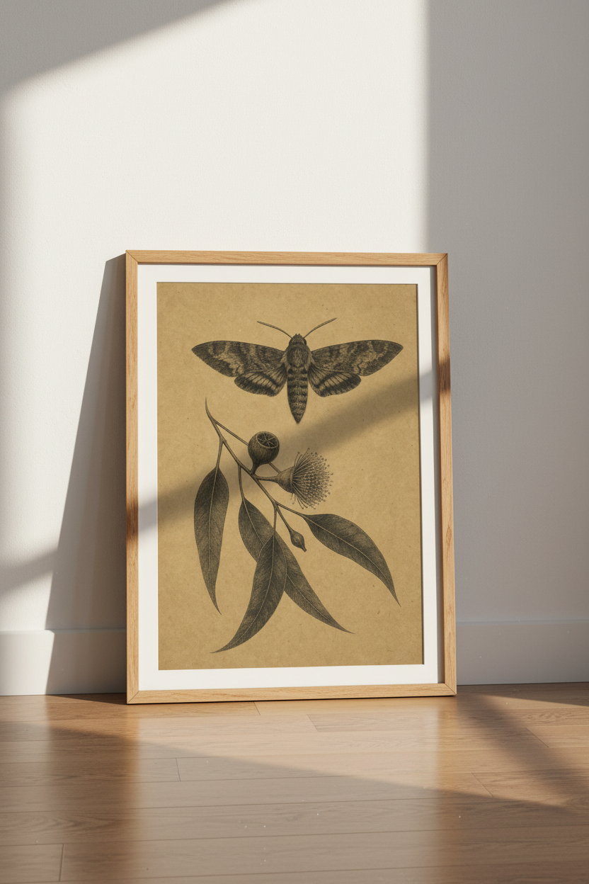 Moth Botanical Wall Art | Vintage Ink Style Sketch, Dark Academia Decor