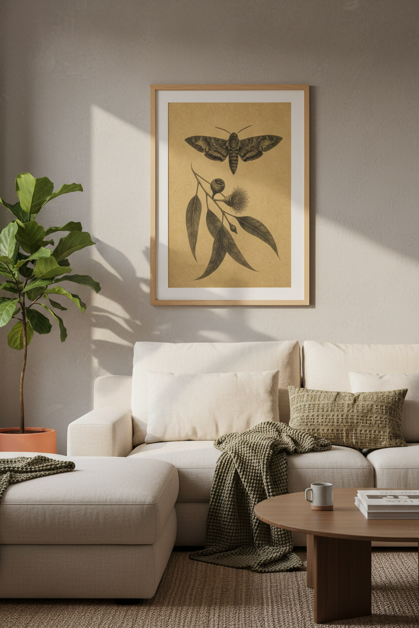 Moth Botanical Wall Art | Vintage Ink Style Sketch, Dark Academia Decor