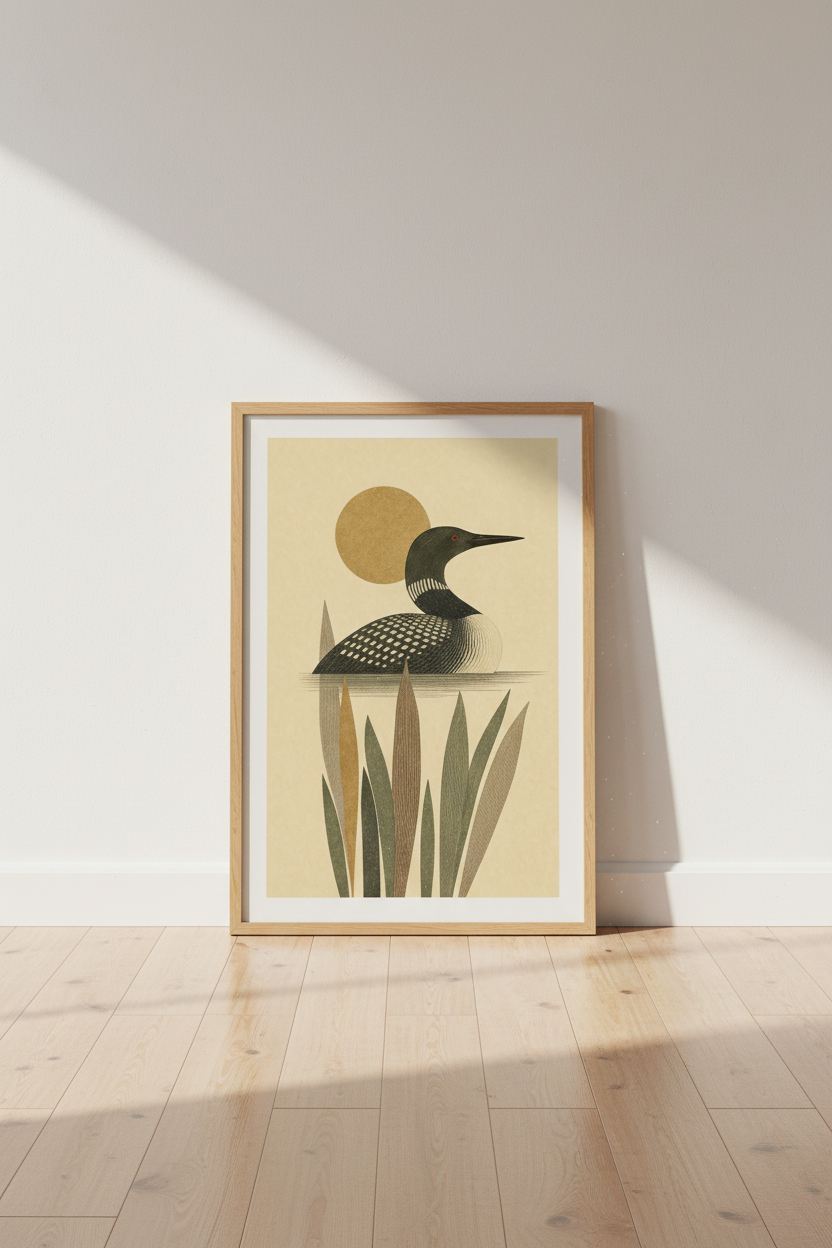 Loon Bird Wall Art | Mid Century Modern Lake House Decor | Minimalist Poster