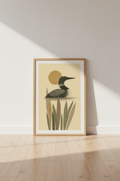 Loon Bird Wall Art | Mid Century Modern Lake House Decor | Minimalist Poster