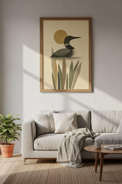 Loon Bird Wall Art | Mid Century Modern Lake House Decor | Minimalist Poster