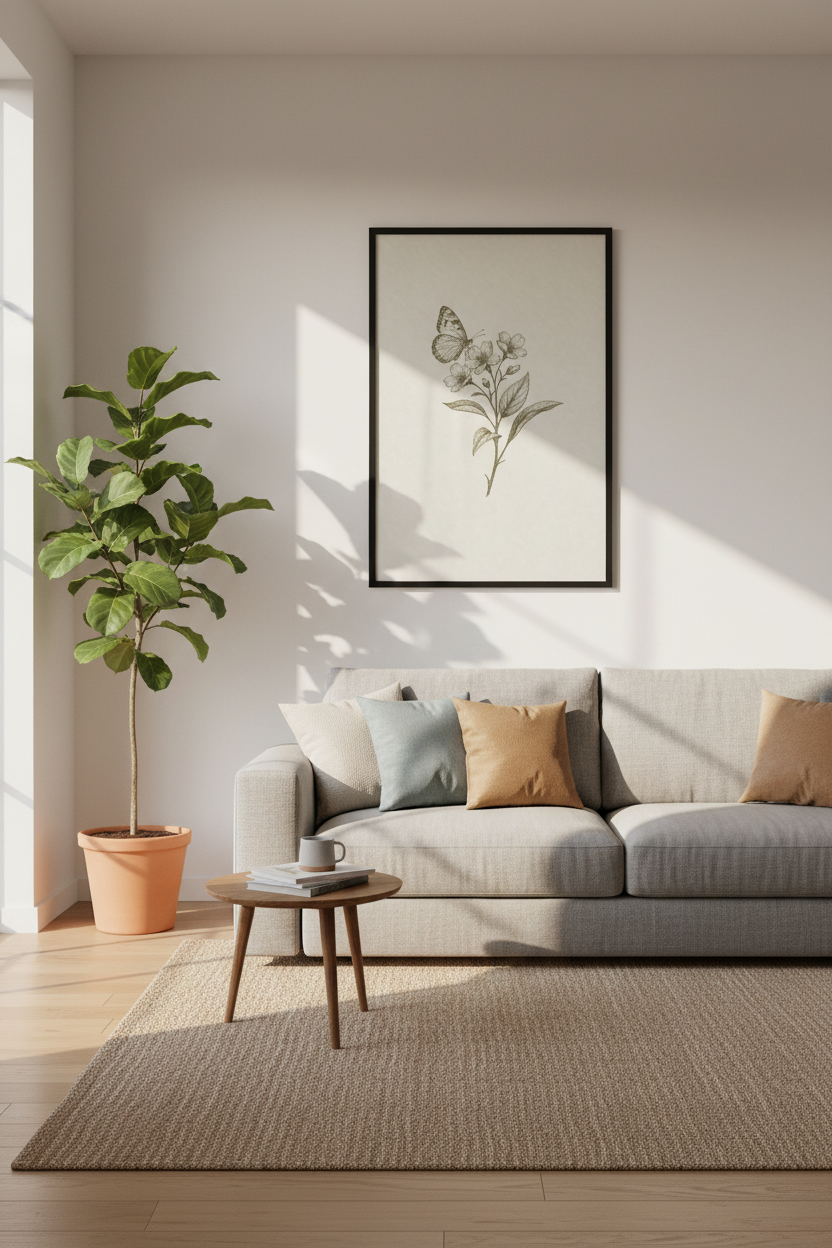 Butterfly &amp; Wildflower Sketch | Vintage Botanical Print, Minimalist Room Decor