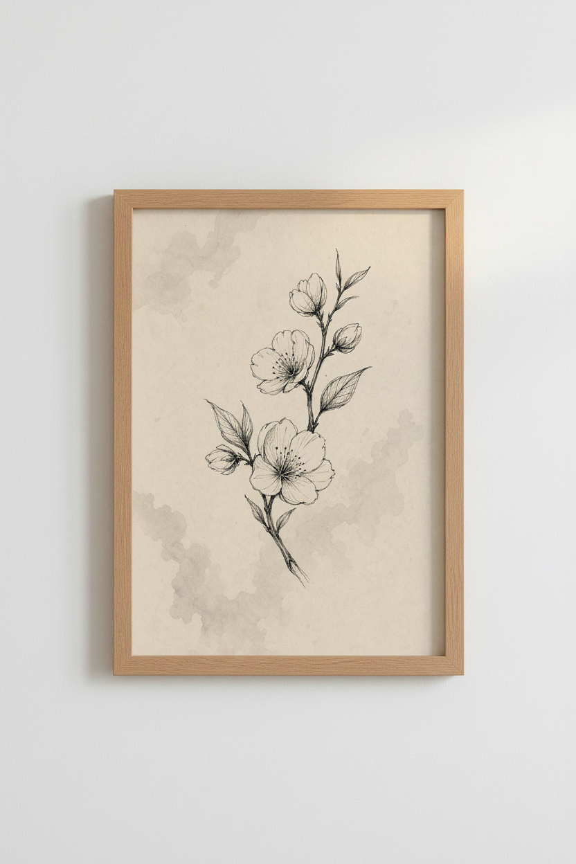 Botanical Line Art | Vintage Beige Backdrop, Living Room Decor