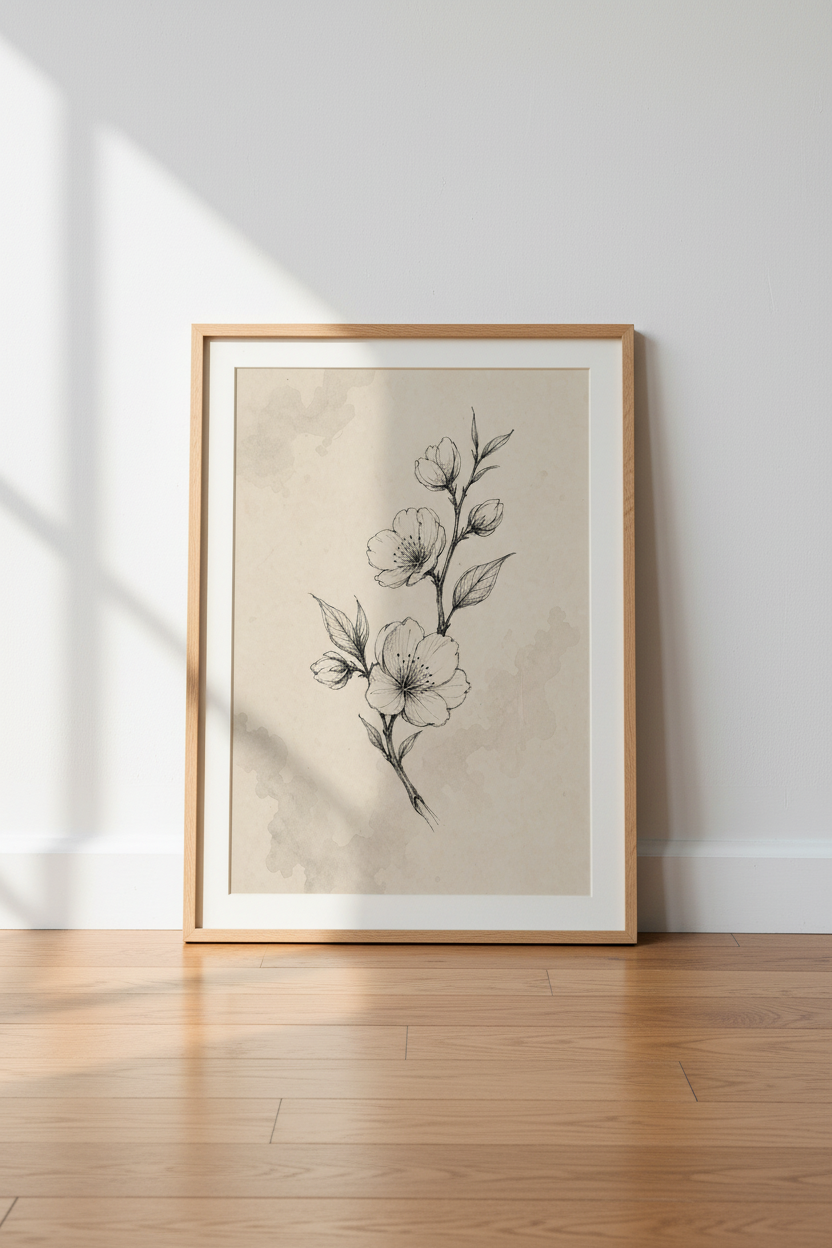 Botanical Line Art | Vintage Beige Backdrop, Living Room Decor