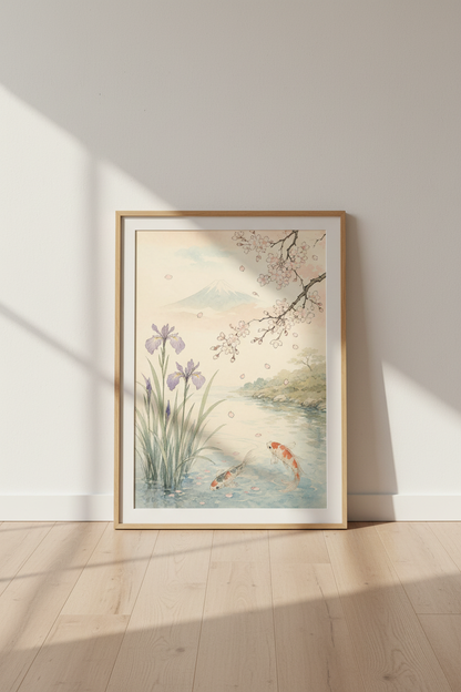 Japanese blossom art | Watercolor wall print, Fuji-inspired decor | Zen living room poster