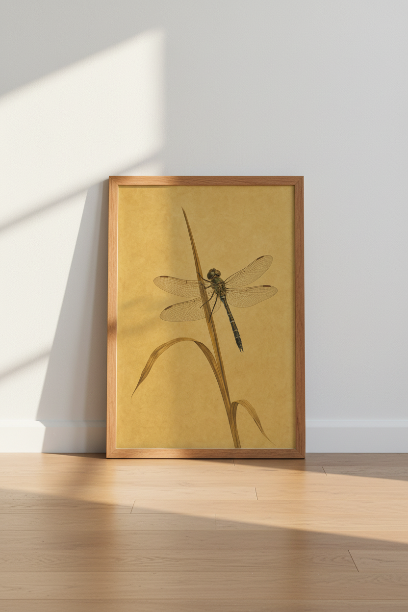 Vintage Dragonfly Illustration Wall Art | Botanical Insect Poster | Dark Academia Decor