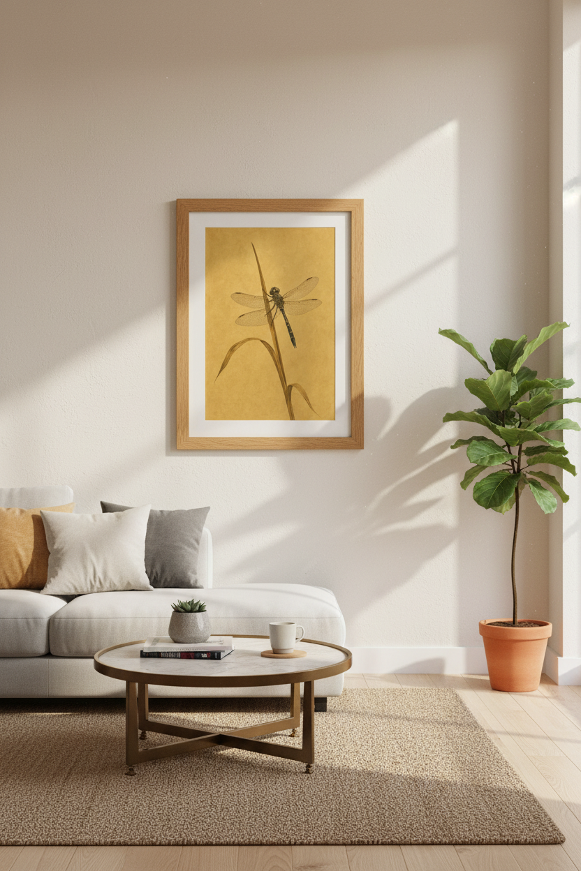 Vintage Dragonfly Illustration Wall Art | Botanical Insect Poster | Dark Academia Decor