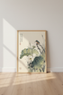 Kingfisher & Lotus | Japanese Style Nature Ink Print, Zen Bedroom Wall Art