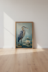 Blue Heron Wall Art Print | Impasto Oil Style Coastal Decor | Heron & Water Lily Poster