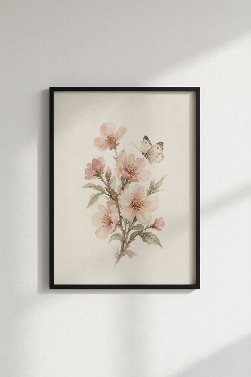 Cherry Blossom &amp; Butterfly Art | Pink Watercolor Floral, Nursery &amp; Bedroom Decor