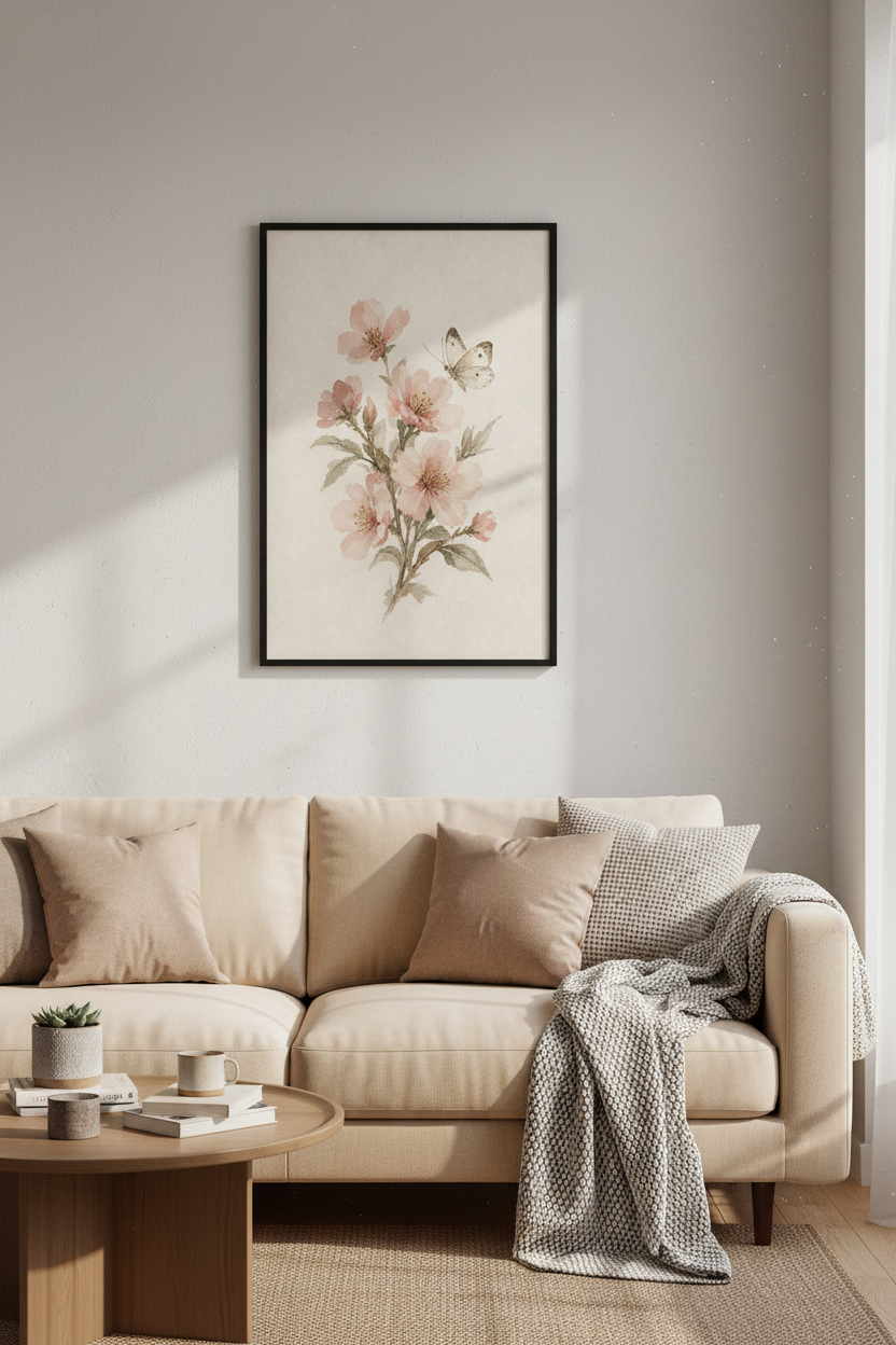 Cherry Blossom &amp; Butterfly Art | Pink Watercolor Floral, Nursery &amp; Bedroom Decor