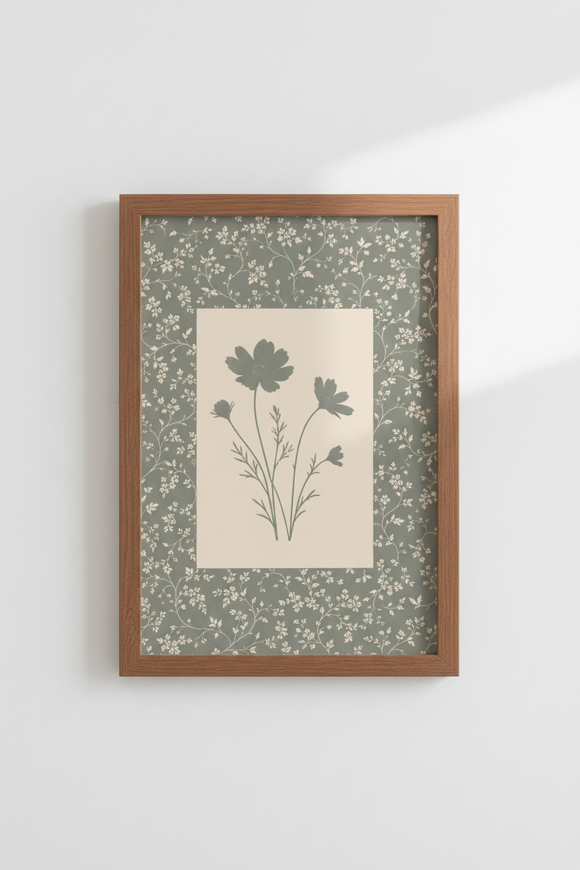 Sage Green Botanical Wall Art Print | Muted Floral Poster | Cottagecore Decor