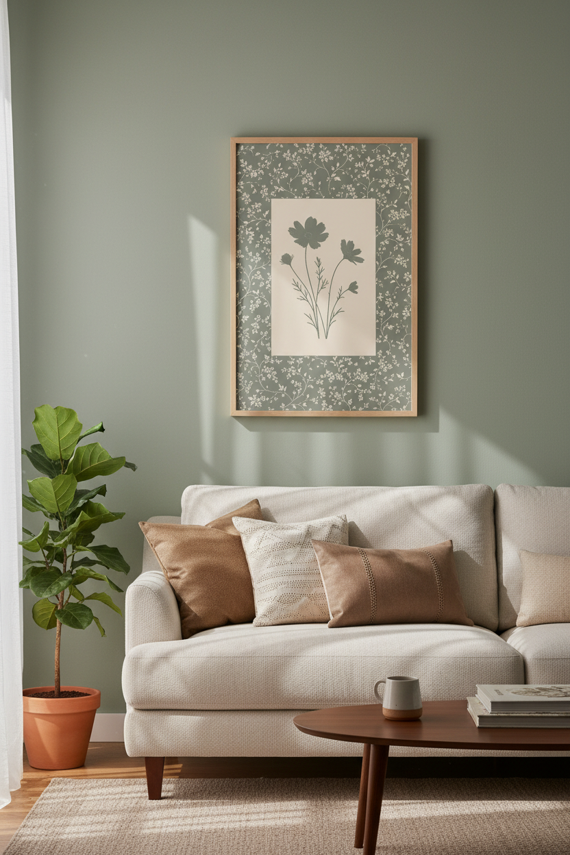 Sage Green Botanical Wall Art Print | Muted Floral Poster | Cottagecore Decor