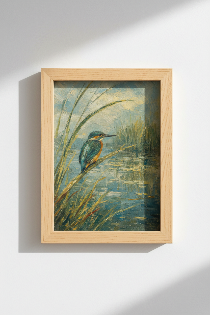 Kingfisher Wall Art | Impressionist Hues, Watercolor Glow | Living Room Decor