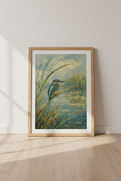 Kingfisher Wall Art | Impressionist Hues, Watercolor Glow | Living Room Decor