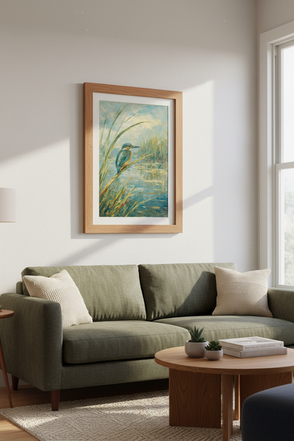 Kingfisher Wall Art | Impressionist Hues, Watercolor Glow | Living Room Decor