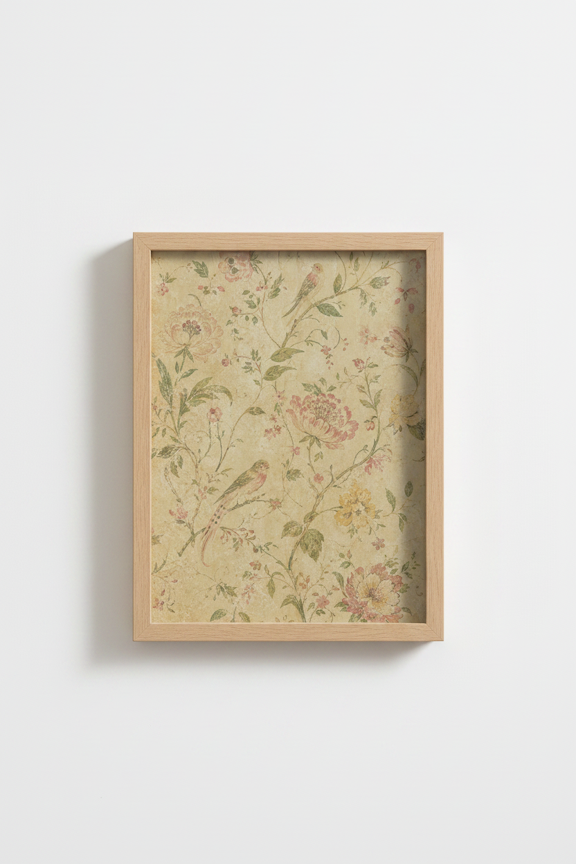 Botanical Wall Art | Vintage Floral Beige Print, Living Room Decor