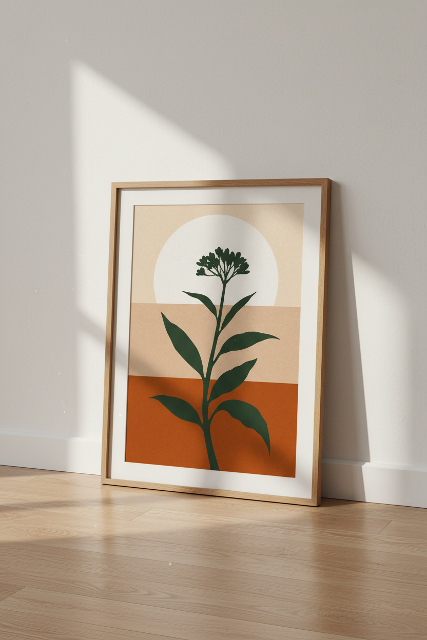 Boho Botanical Sun Wall Art | Terracotta Minimalist Poster, Living Room Decor