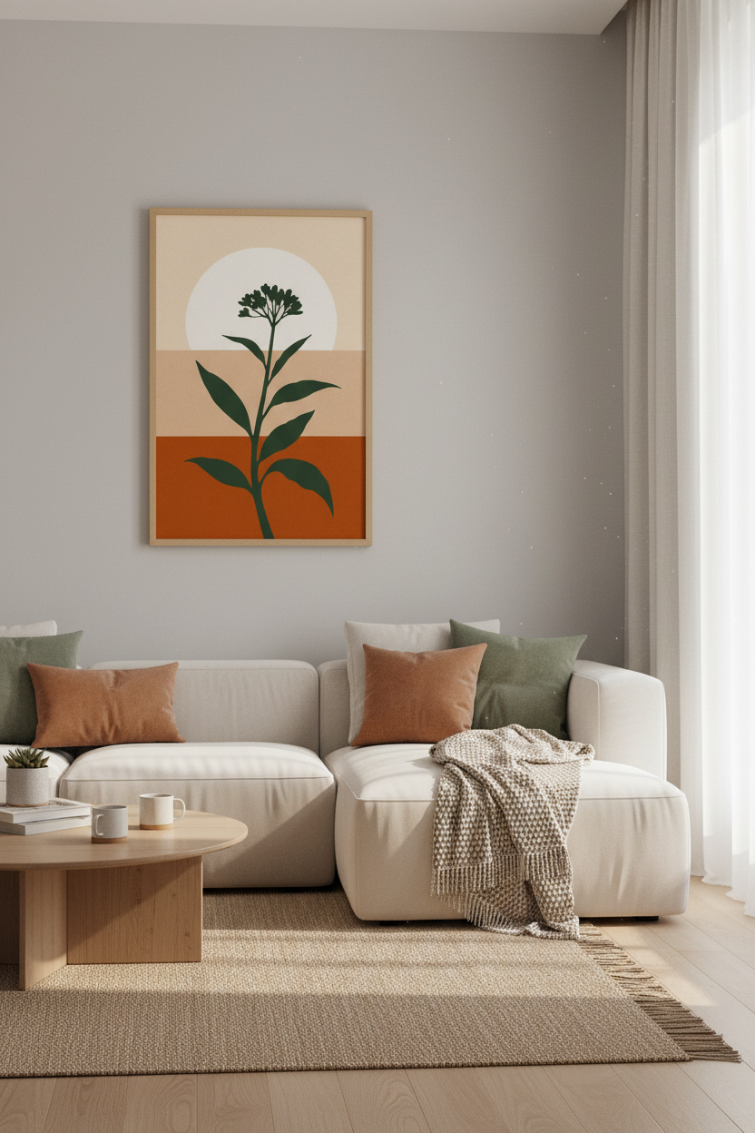 Boho Botanical Sun Wall Art | Terracotta Minimalist Poster, Living Room Decor