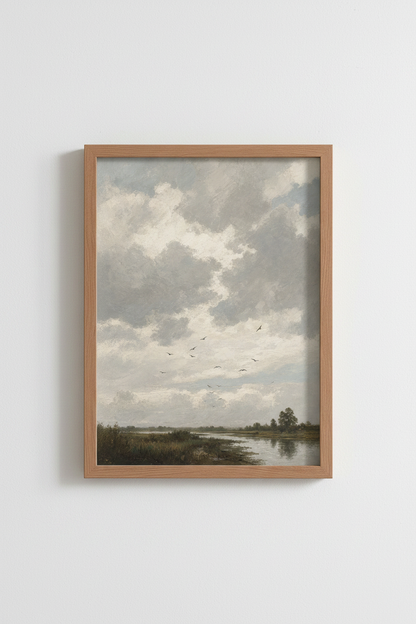 Cloudscape wall art | Soft neutrals, muted blues | Living room decor