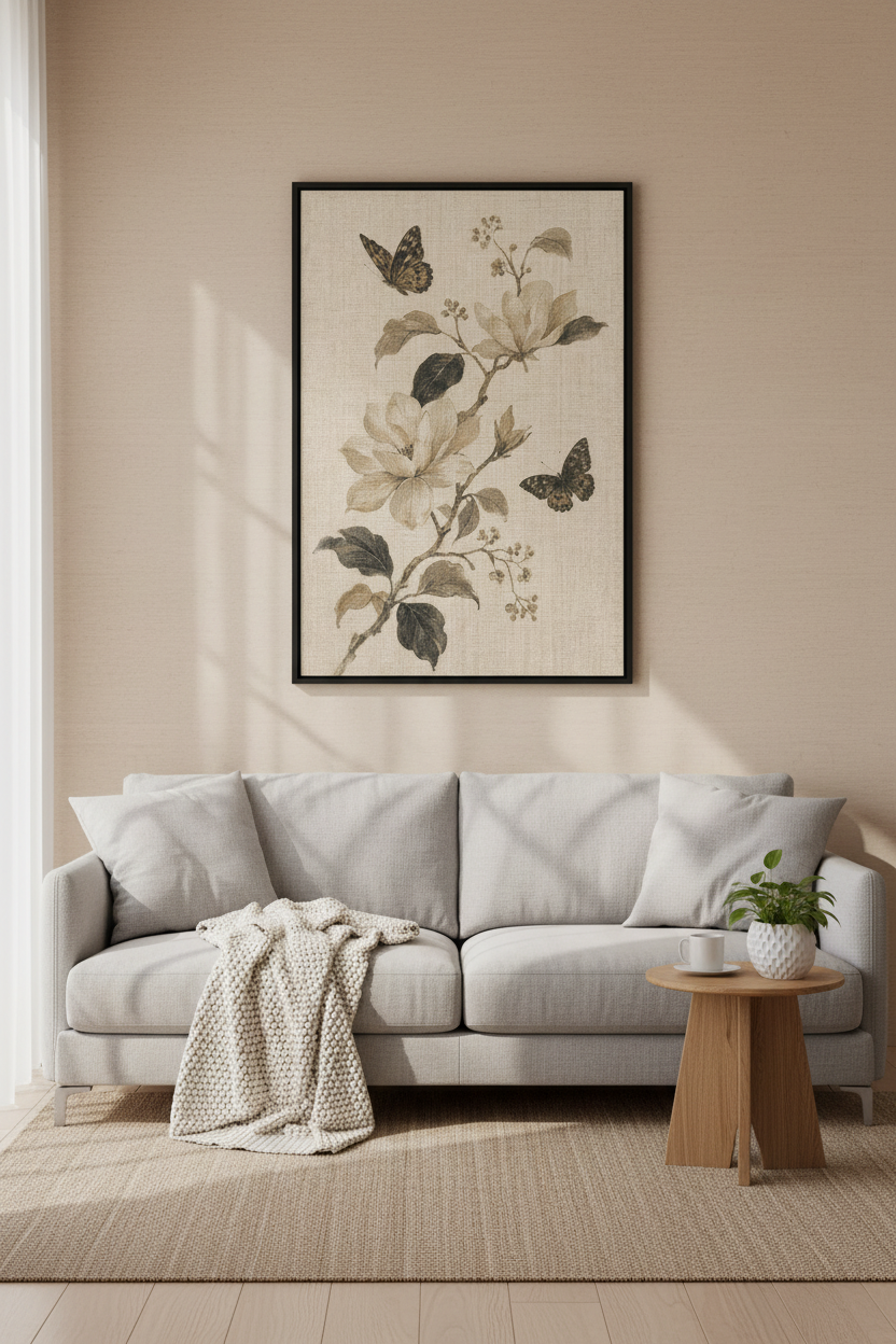 Vintage Magnolia Butterfly Wall Art | Neutral Botanical Decor | Cottagecore Poster
