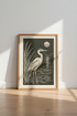 Heron Woodcut Wall Art | Black & Cream Coastal Decor | Minimalist Bird Poster