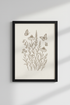 Wildflower Butterfly Sketch | Vintage Cream Botanical, Bedroom Living Room Wall Art