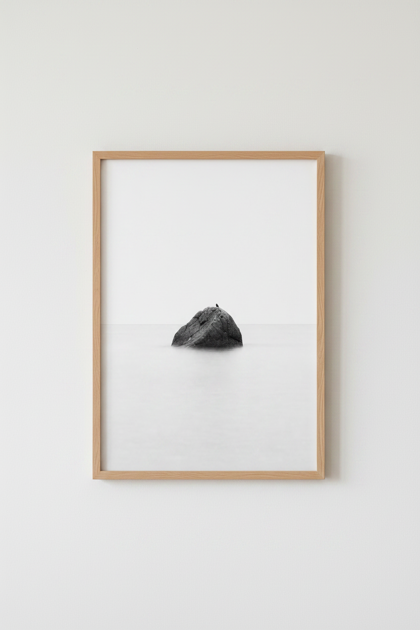 Minimalist Zen Rock Photography | Black and White Nature Print, Modern Bedroom Decor