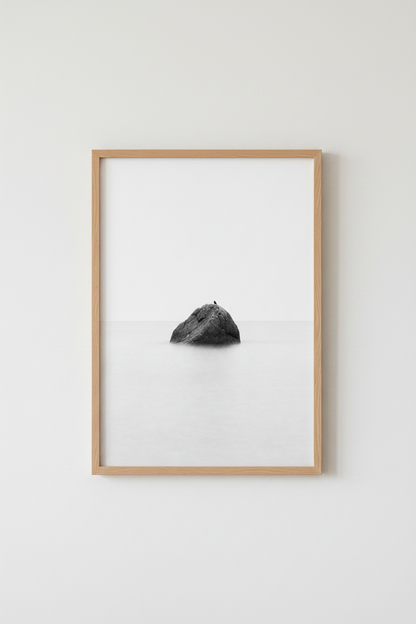 Minimalist Zen Rock Photography | Black and White Nature Print, Modern Bedroom Decor