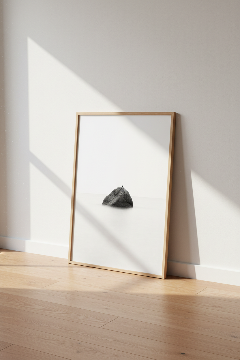 Minimalist Zen Rock Photography | Black and White Nature Print, Modern Bedroom Decor