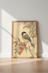 Chickadee Bird Illustration | Japanese Vintage Nature Print, Living Room Wall Art