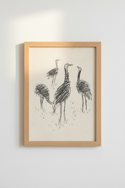 Flamingo wall art | Minimalist Sketch, Black &amp; White | Living Room Decor