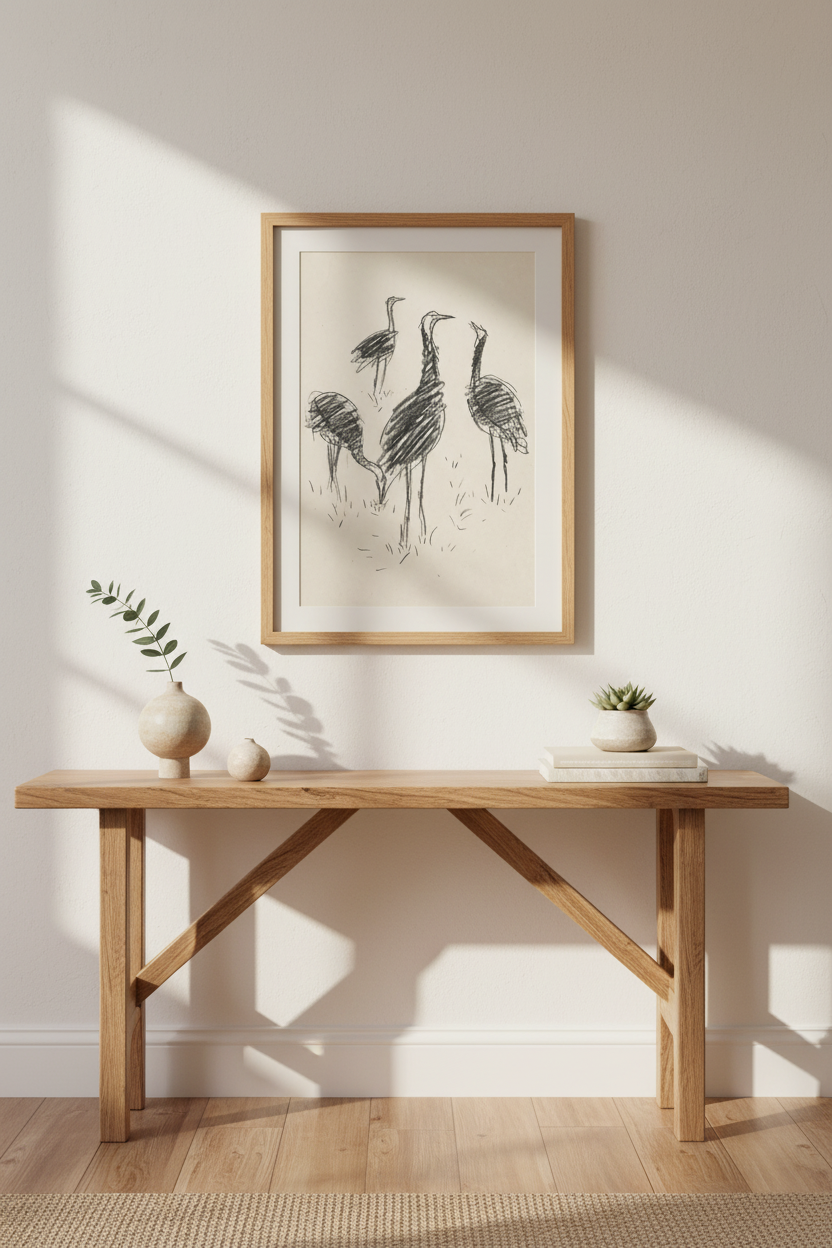 Flamingo wall art | Minimalist Sketch, Black &amp; White | Living Room Decor