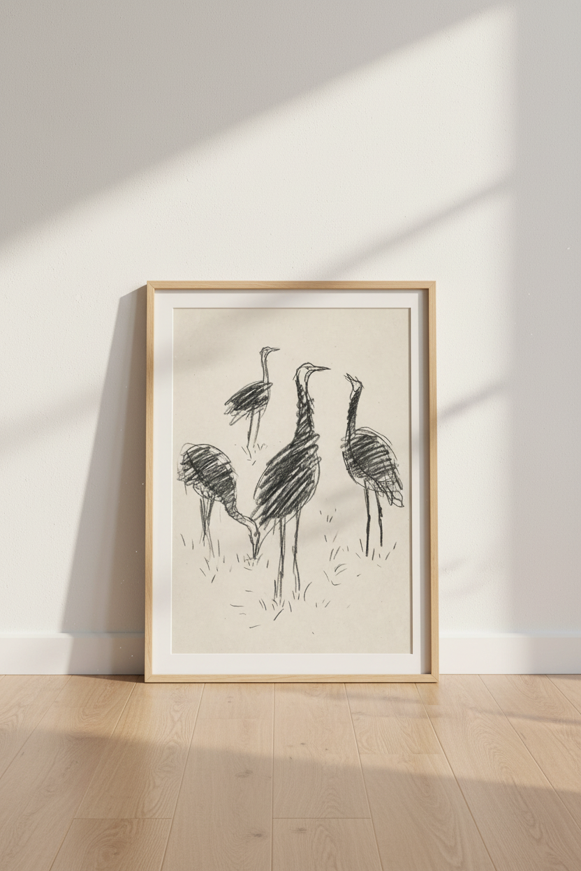 Flamingo wall art | Minimalist Sketch, Black &amp; White | Living Room Decor