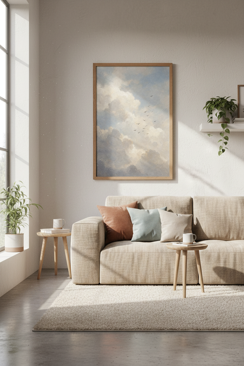 Pastel Sky Wall Art | Soft Cloud Hues, Living Room Decor