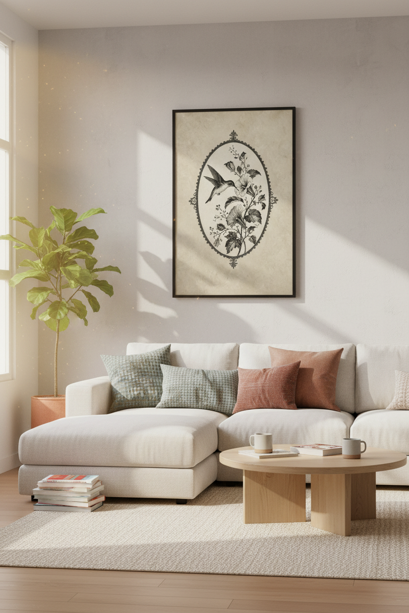 Hummingbird &amp; Botanical Vintage Art Print | Victorian Bird Poster | Cottagecore Wall Decor