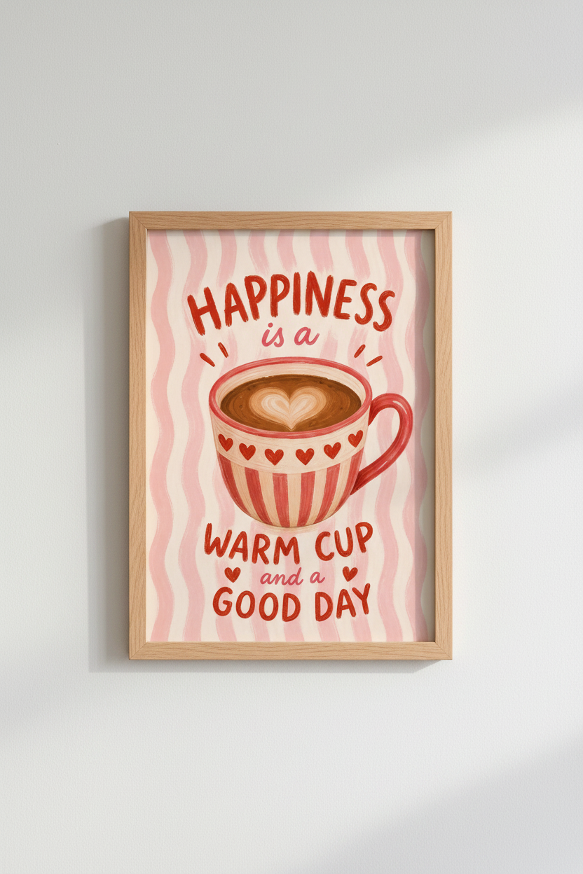 Pink Kitchen Wall Art | Coffee Lover Poster, Aesthetic Cafe Decor