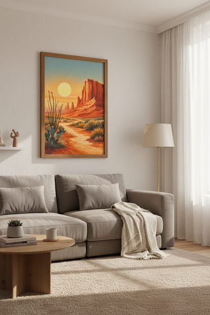 Desert Sunset Wall Art | Southwest Landscape Print, Living Room Boho Decor