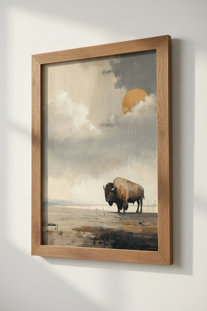 Bison Buffalo Wall Art | Abstract Neutral Painting, Modern Farmhouse Decor
