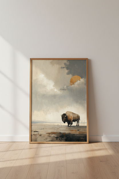 Bison Buffalo Wall Art | Abstract Neutral Painting, Modern Farmhouse Decor
