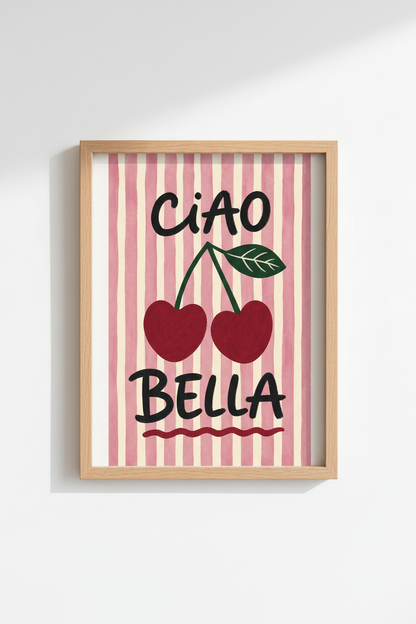 Cherry Wall Art | Playful Retro Pink Stripes Living Room Decor