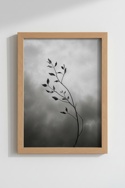 Botanical Minimalist Art Print | Black and White Nature Decor | Zen Leaf Poster