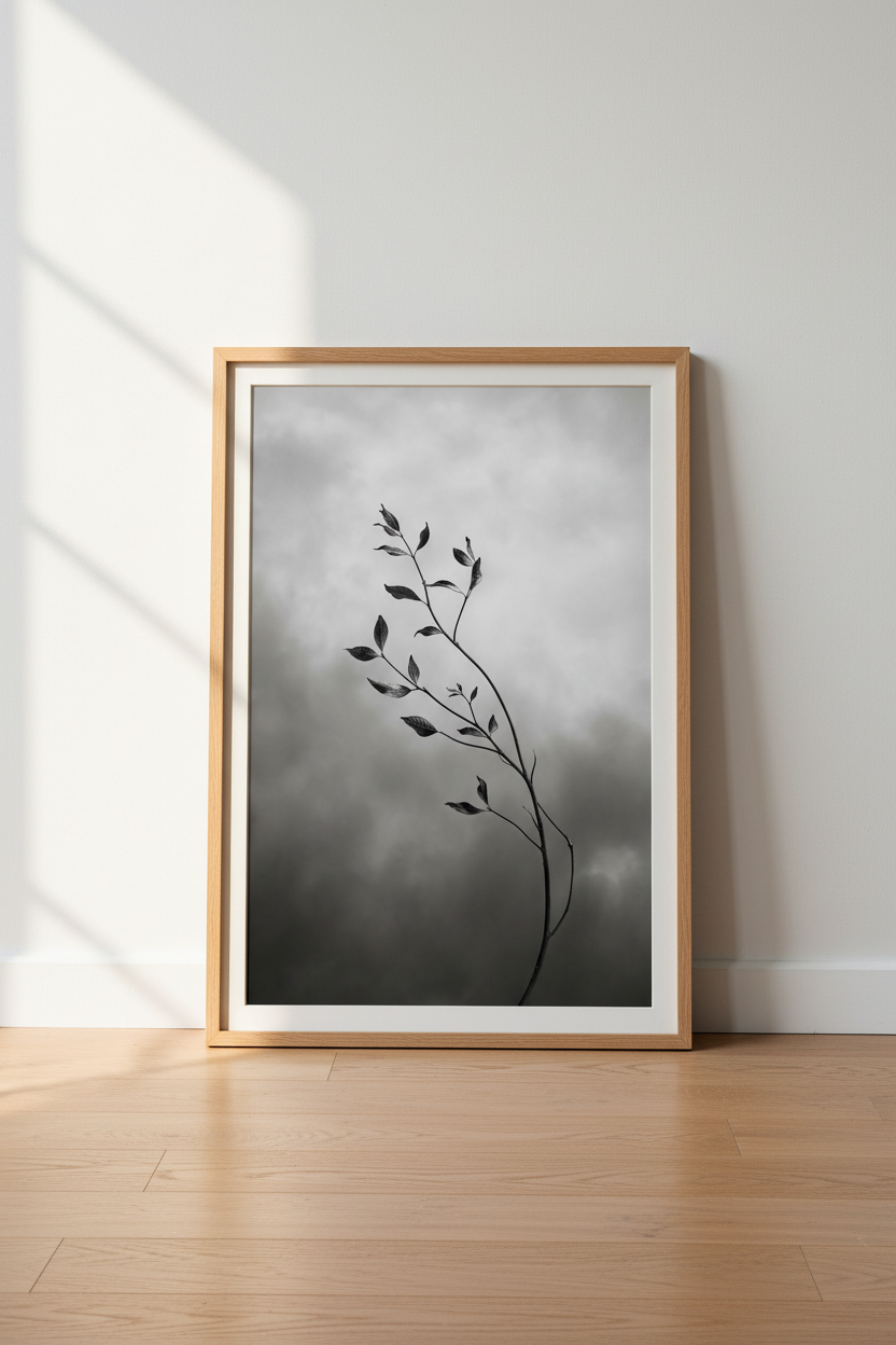 Botanical Minimalist Art Print | Black and White Nature Decor | Zen Leaf Poster