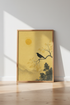 Japanese Crow Art Print | Golden Minimalist Bird Poster, Zen Living Room Decor